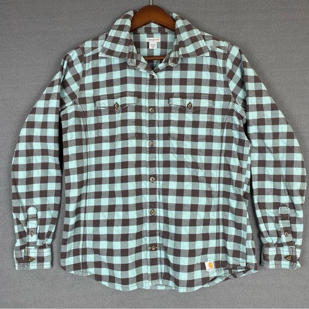 Carhartt Flannel Shirt Women's Small Plaid Button Up Outdoor Workwear